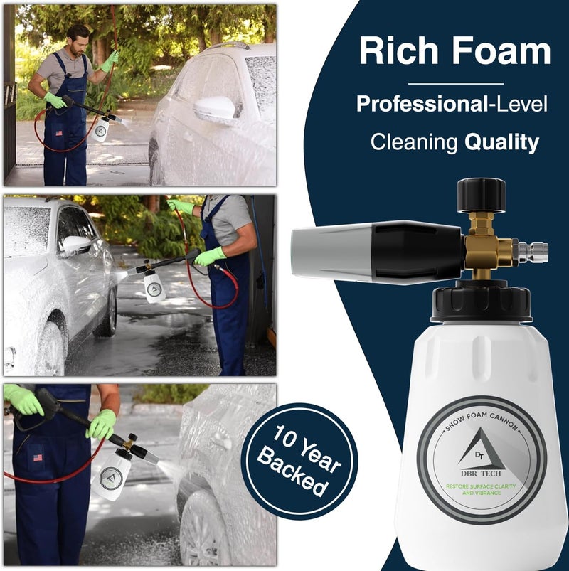 DBR Tech Foam Cannon for Pressure Washer, 1.1mm Orifice, 1000-4000 PSI, 1/4 Inch Quick Connector, Wide Neck and Adjustable Spray, Heavy Duty Car Snow Foam Blaster for Superior Foaming & Deep Clean, Grey - Image 5